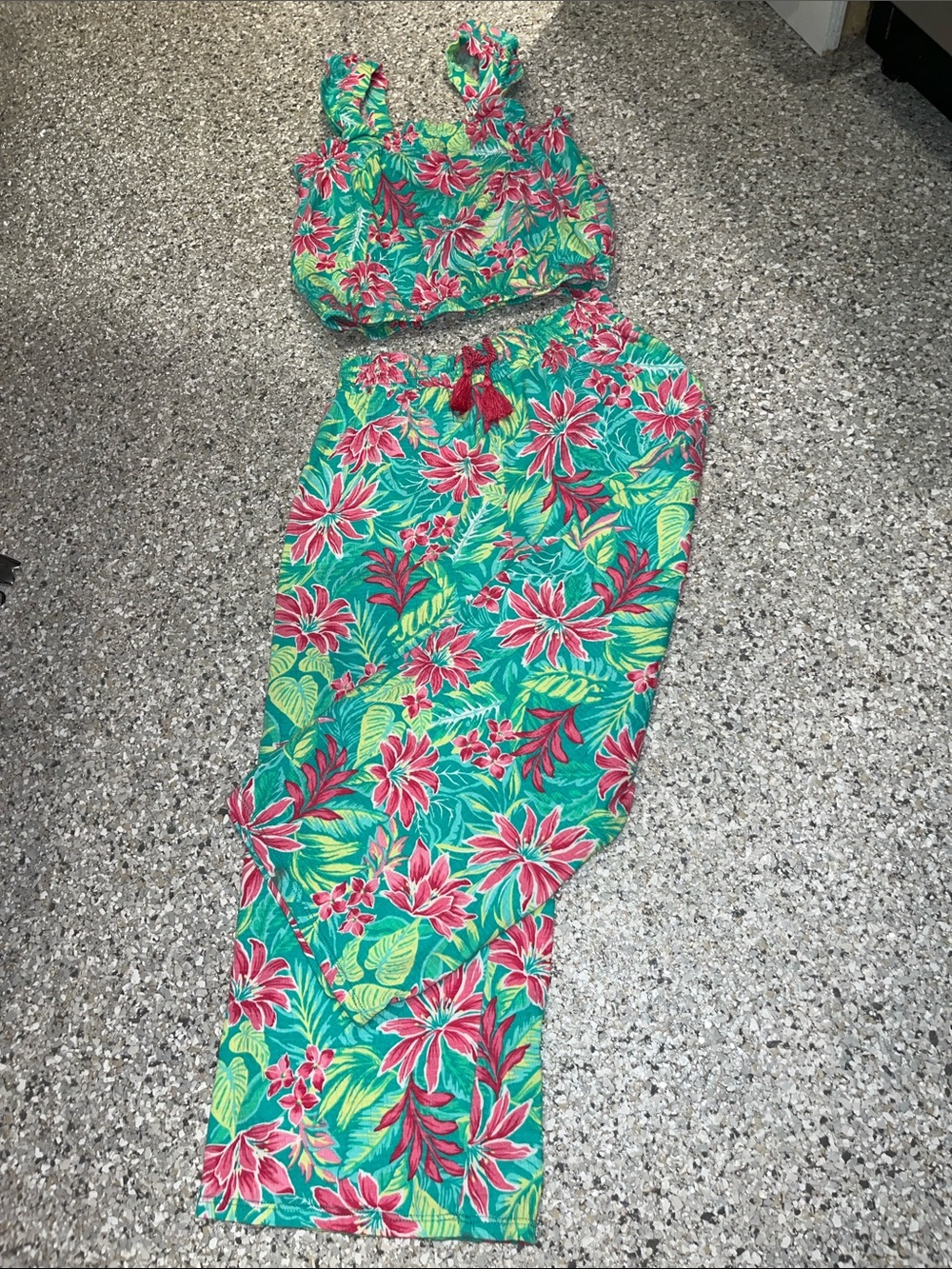 Tommy Bahama Girls Two-Piece Tropical Floral Pajama Set - Teal & Pink